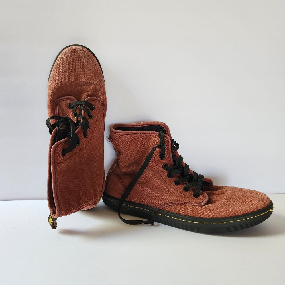 Dr Martens Shoreditch Canvas Fabric Lace Up Boots Red Orange